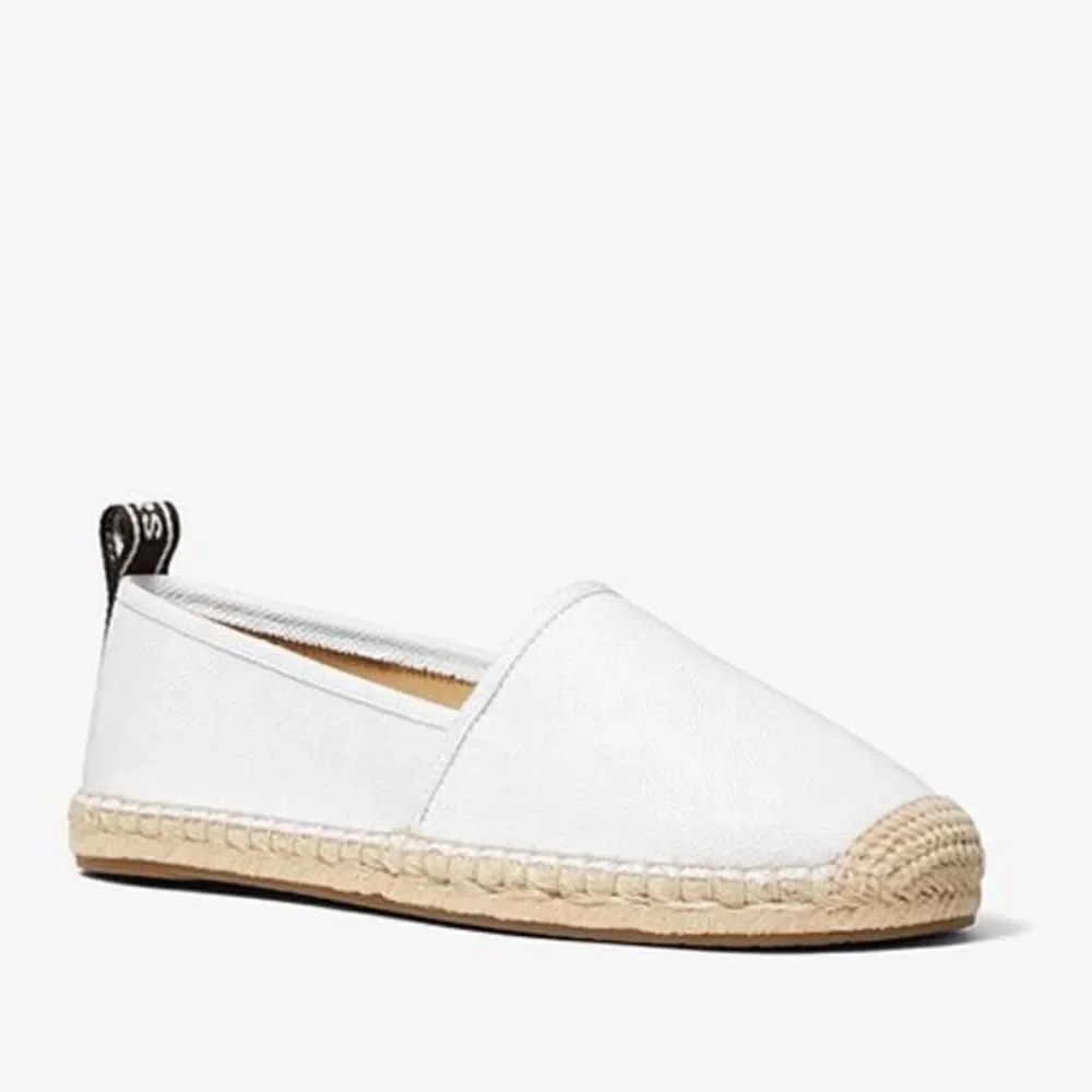 Michael Kors White Mathilde Canvas Espadrille Flat Shoes Size 9.5 New